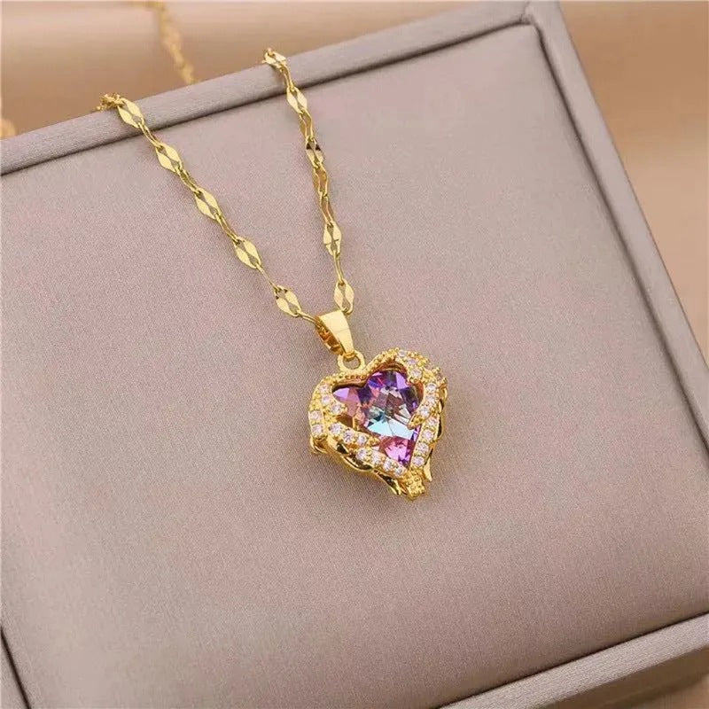 ⏳Limited-time 30% off⏰Colourful Ocean Heart Pendant Titanium Necklace💕📿