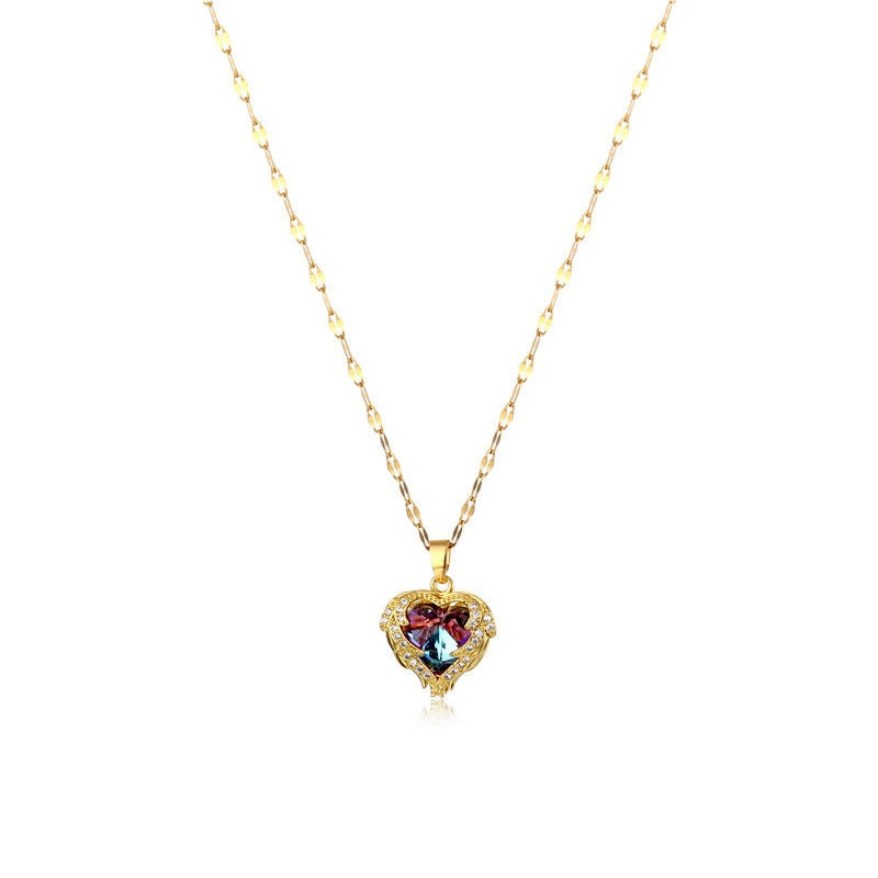 ⏳Limited-time 30% off⏰Colourful Ocean Heart Pendant Titanium Necklace💕📿