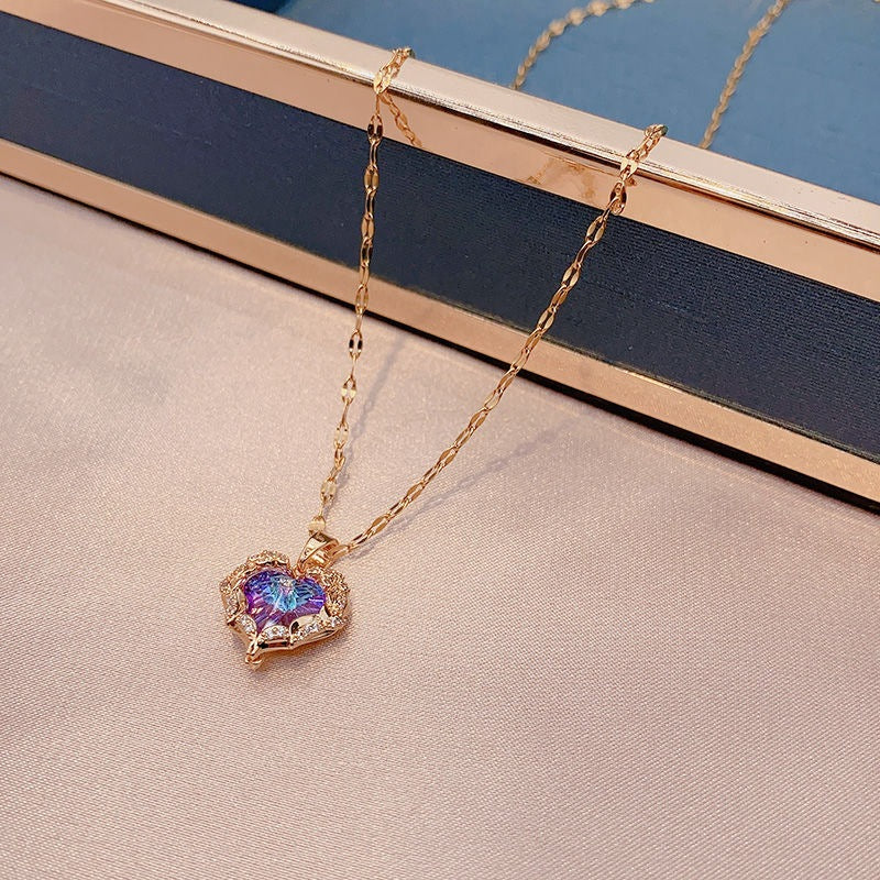⏳Limited-time 30% off⏰Colourful Ocean Heart Pendant Titanium Necklace💕📿