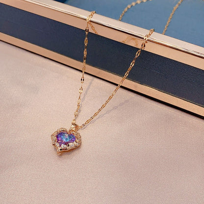 ⏳Limited-time 30% off⏰Colourful Ocean Heart Pendant Titanium Necklace💕📿