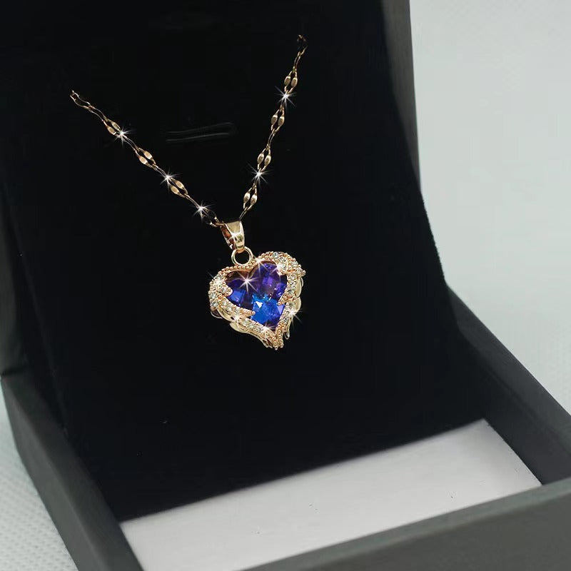 ⏳Limited-time 30% off⏰Colourful Ocean Heart Pendant Titanium Necklace💕📿