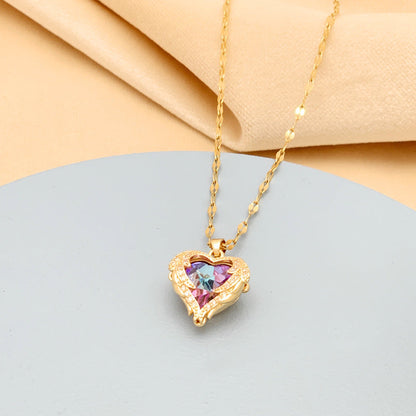 ⏳Limited-time 30% off⏰Colourful Ocean Heart Pendant Titanium Necklace💕📿