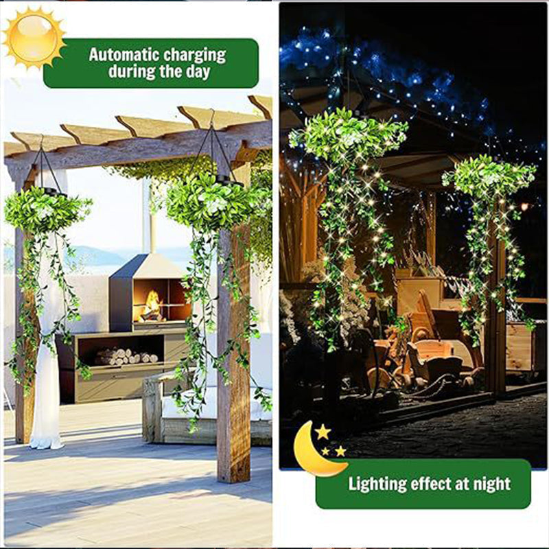 🍃💡Solar Hanging Basket Light with Artificial Greenery – Waterproof Warm White LED🔥