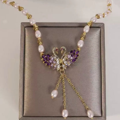 🦢Purple Double Swan Pendant Necklace