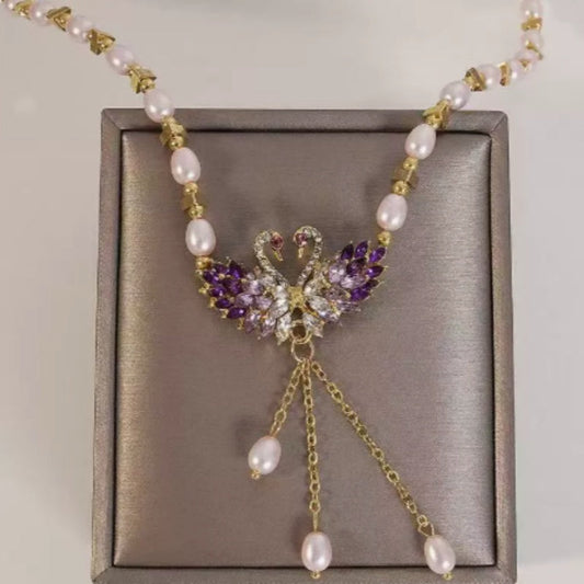 🦢Purple Double Swan Pendant Necklace
