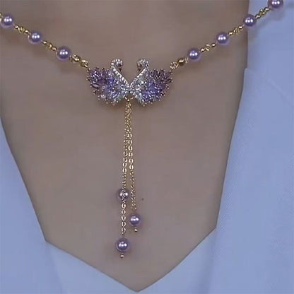 🦢Purple Double Swan Pendant Necklace
