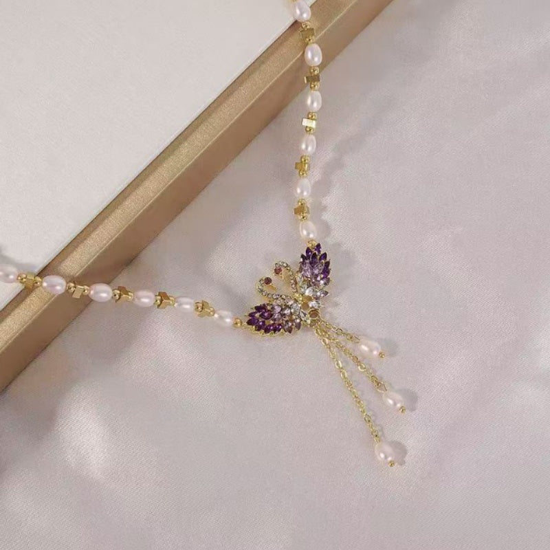 🦢Purple Double Swan Pendant Necklace