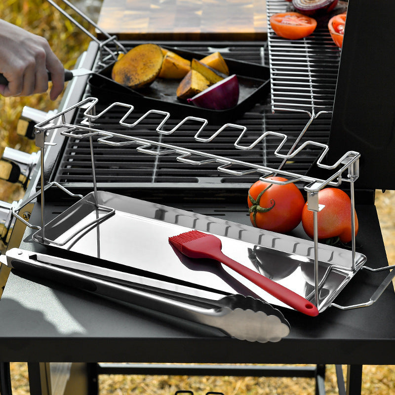 🍗 Roasted Chicken Drumstick Rack – Stainless Steel, Foldable, 14 Slots 🍖