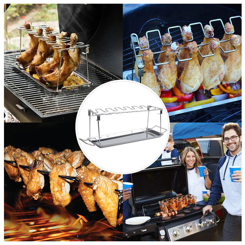 🍗 Roasted Chicken Drumstick Rack – Stainless Steel, Foldable, 14 Slots 🍖