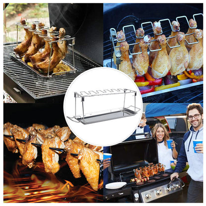 🍗 Roasted Chicken Drumstick Rack – Stainless Steel, Foldable, 14 Slots 🍖