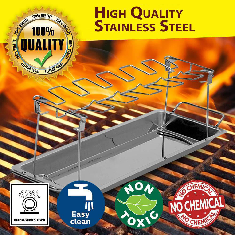 🍗 Roasted Chicken Drumstick Rack – Stainless Steel, Foldable, 14 Slots 🍖