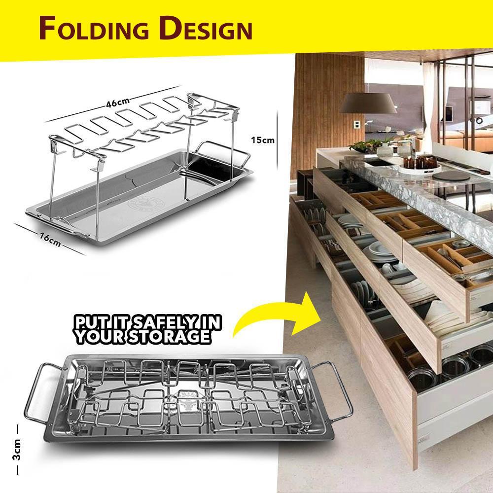 🍗 Roasted Chicken Drumstick Rack – Stainless Steel, Foldable, 14 Slots 🍖