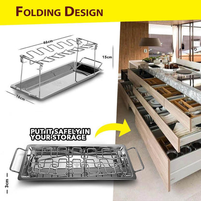 🍗 Roasted Chicken Drumstick Rack – Stainless Steel, Foldable, 14 Slots 🍖