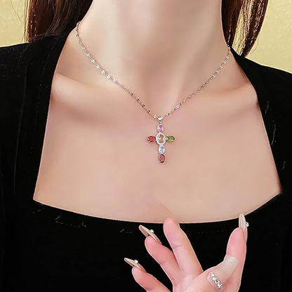 ✝️Colorful Rhinestone Cross Pendant Necklaces
