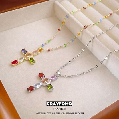 ✝️Colorful Rhinestone Cross Pendant Necklaces