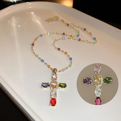 ✝️Colorful Rhinestone Cross Pendant Necklaces
