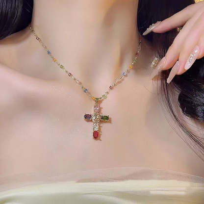 ✝️Colorful Rhinestone Cross Pendant Necklaces