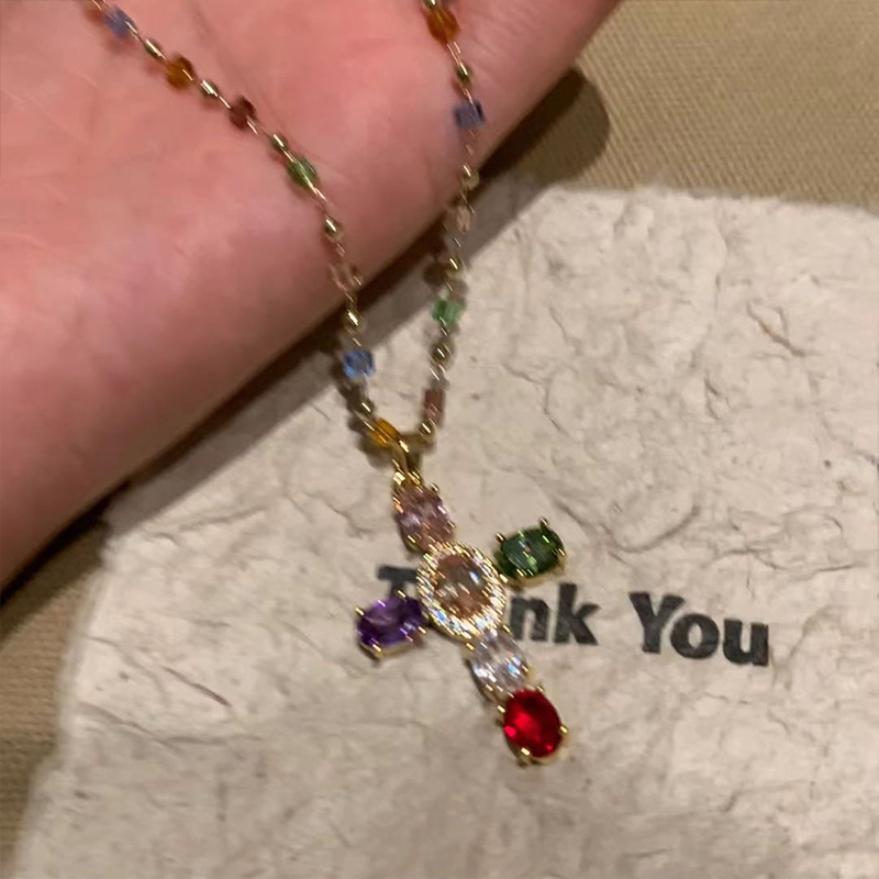 ✝️Colorful Rhinestone Cross Pendant Necklaces