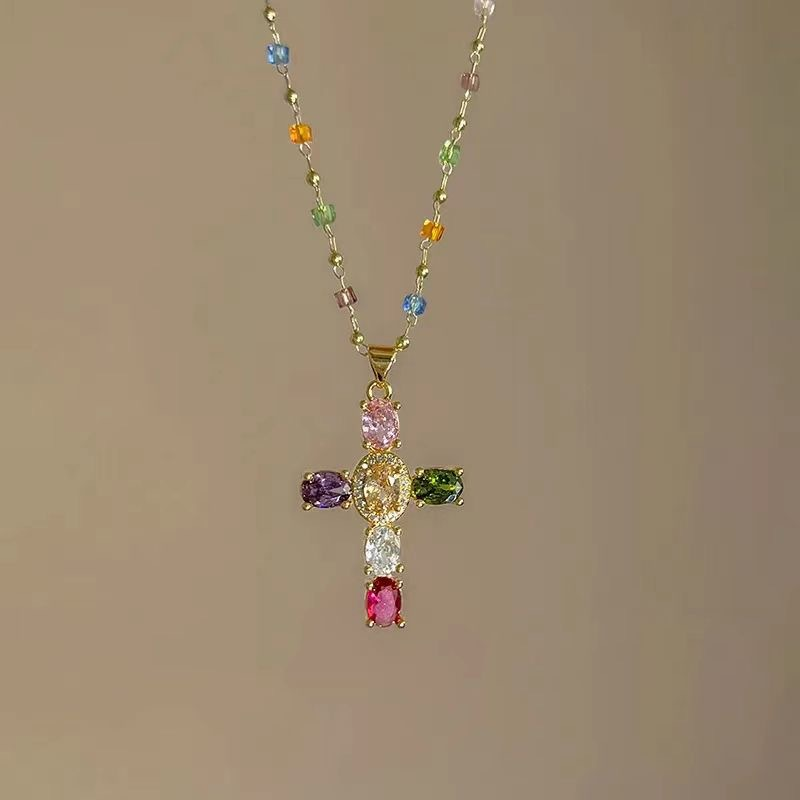 ✝️Colorful Rhinestone Cross Pendant Necklaces