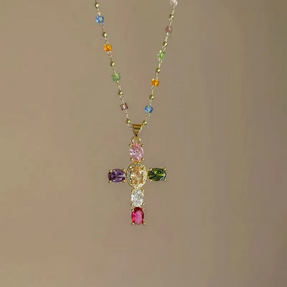 ✝️Colorful Rhinestone Cross Pendant Necklaces