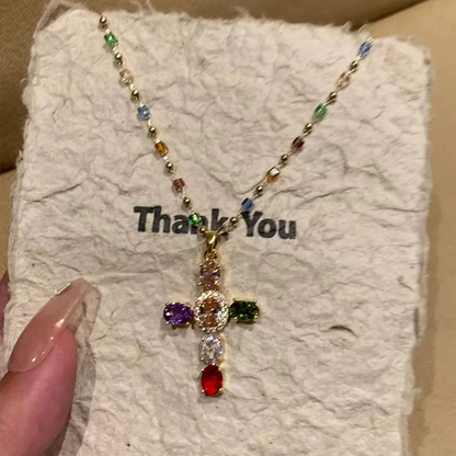 ✝️Colorful Rhinestone Cross Pendant Necklaces