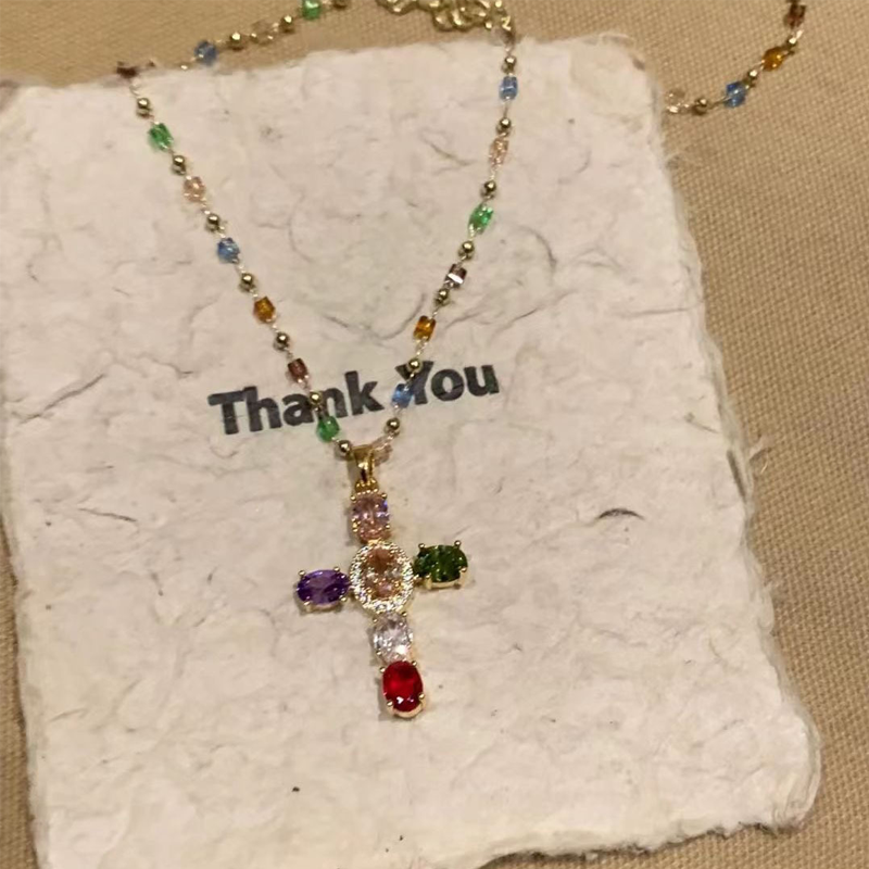 ✝️Colorful Rhinestone Cross Pendant Necklaces