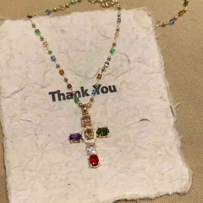 ✝️Colorful Rhinestone Cross Pendant Necklaces