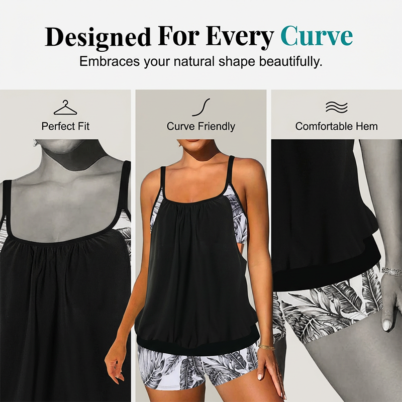✨ HALF-PRICE OFFER 👙 Women's Tankini with Blouson Top & Shorts 💥 Comfortable, Modern & Ideal for the Beach & Pool ☀️