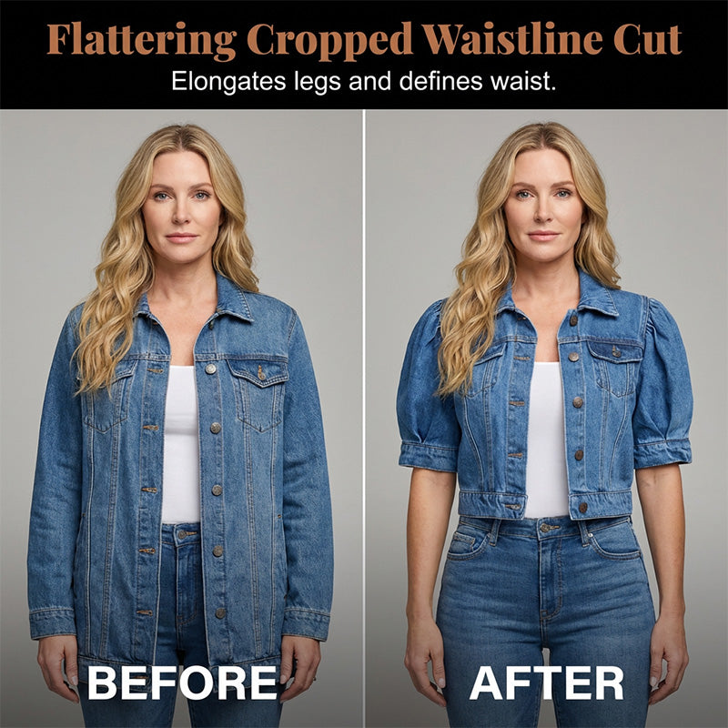 📢📢30% OFF !! ⏰Women's Puff Short Sleeve Cropped Denim Jacket