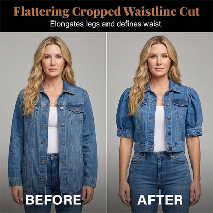 📢📢30% OFF !! ⏰Women's Puff Short Sleeve Cropped Denim Jacket