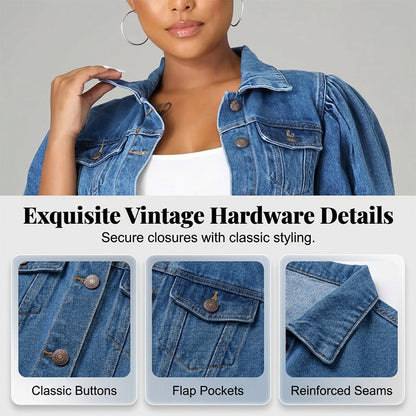 📢📢30% OFF !! ⏰Women's Puff Short Sleeve Cropped Denim Jacket