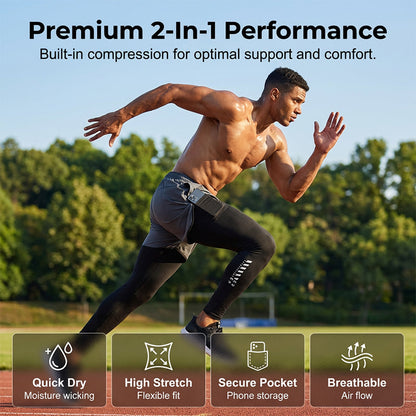 🏃‍♂️ LIMITED-TIME 40% OFF! ✨ Men's 2-in-1 Running Tights with Shorts – Compression, Quick-Dry ✨