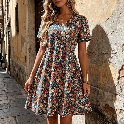 👗Women's Summer Floral V-Neck Short Sleeve Dress🌸