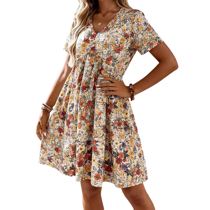 👗Women's Summer Floral V-Neck Short Sleeve Dress🌸