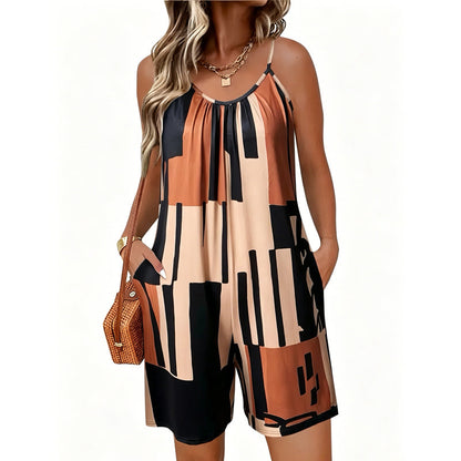 📢📢40% OFF !! ⏰Women's Striped Spaghetti Strap Romper with Pockets