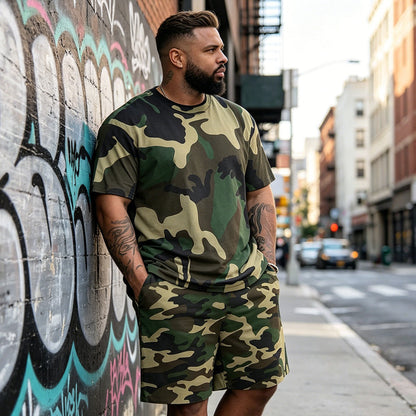 💥Men's Camouflage Print T-Shirt & Shorts Set