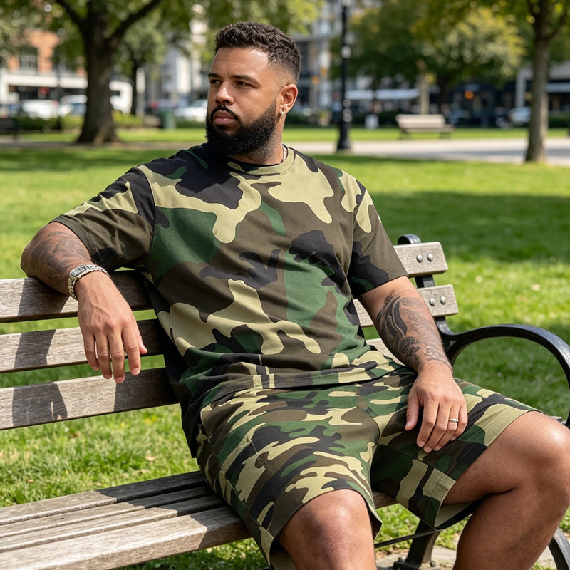 💥Men's Camouflage Print T-Shirt & Shorts Set