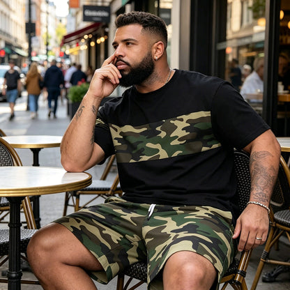 💥Men's Camouflage Print T-Shirt & Shorts Set