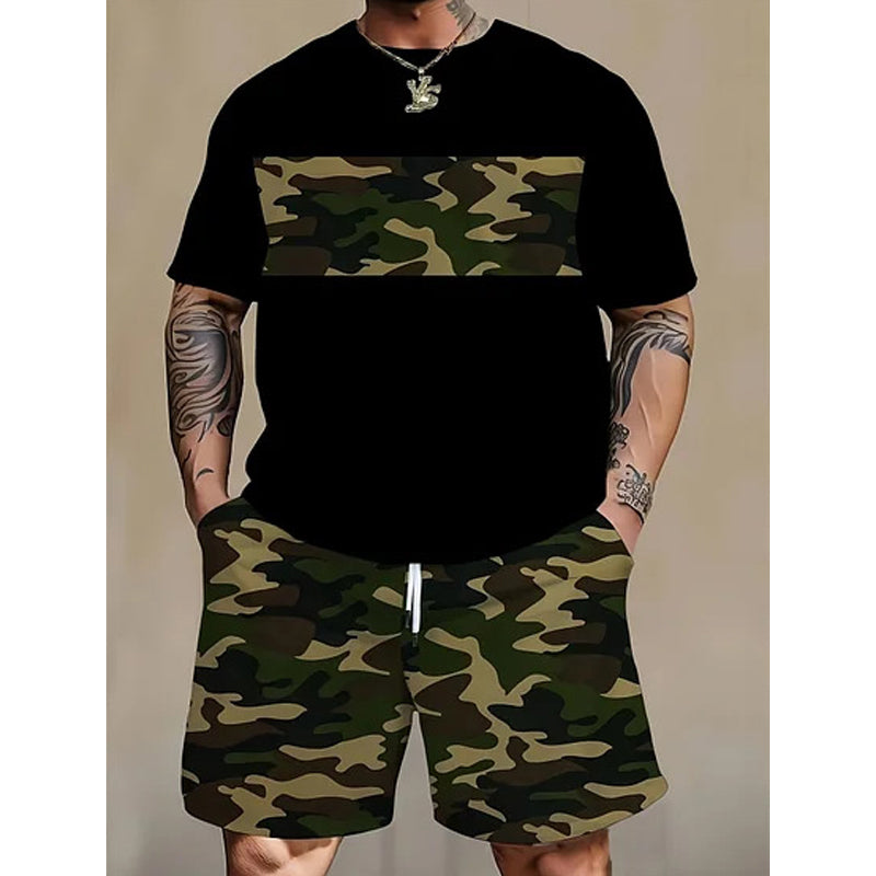 💥Men's Camouflage Print T-Shirt & Shorts Set