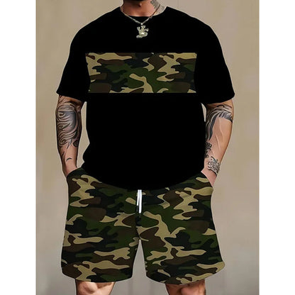 💥Men's Camouflage Print T-Shirt & Shorts Set