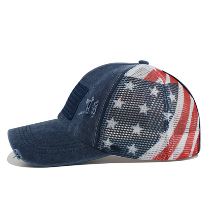 📢📢40% OFF !! ⏰Distressed American Flag Mesh Baseball Cap