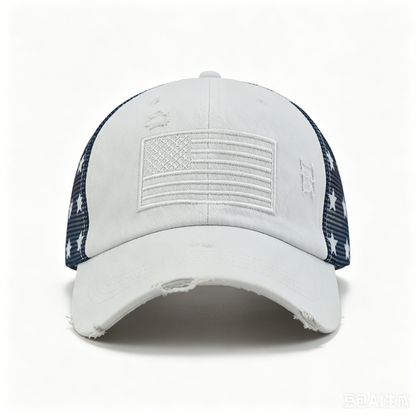 📢📢40% OFF !! ⏰Distressed American Flag Mesh Baseball Cap