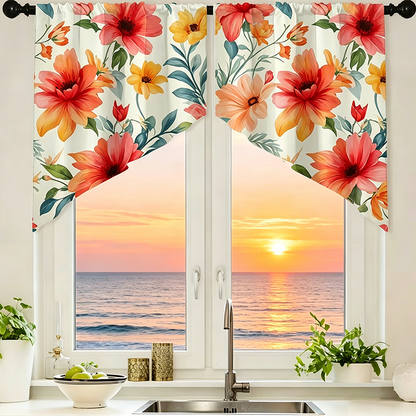 🌸 Botanical Print Window Curtains – Light-Filtering, Rod Pocket, Vibrant 🌿