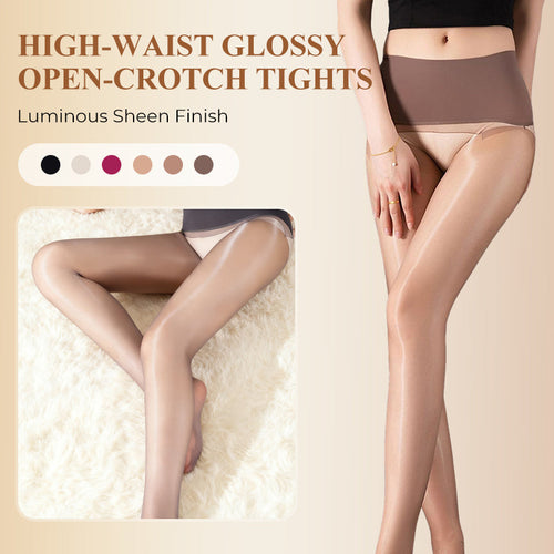 📢📢49% OFF !! ⏰High-Waist Glossy Open-Crotch Tights