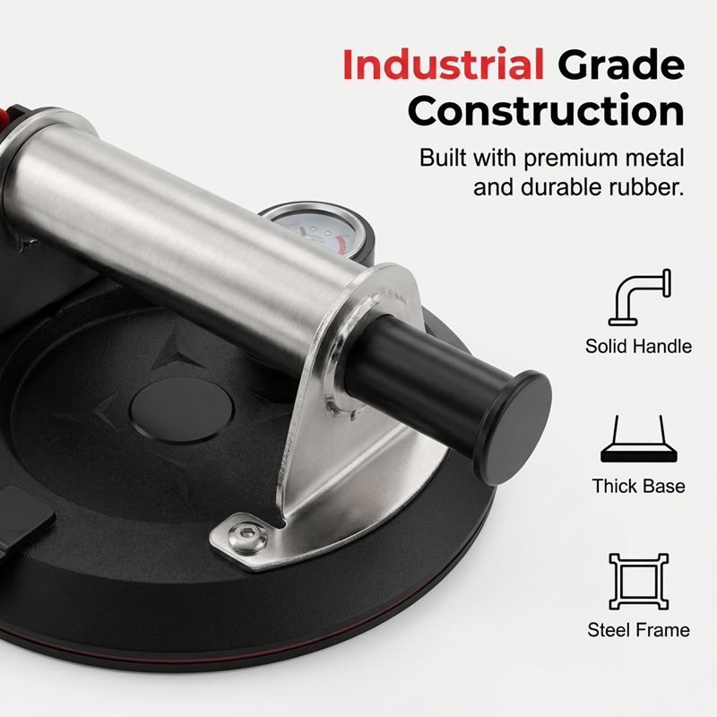 8-Inch Glass Vacuum Suction Cup with Pressure Gauge