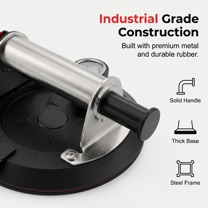 8-Inch Glass Vacuum Suction Cup with Pressure Gauge