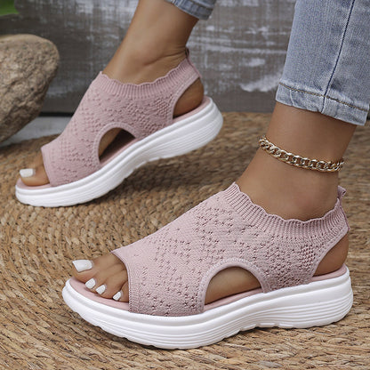 👡 Breathable knitted platform sandals for women – lightweight & comfortable