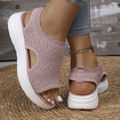 👡 Breathable knitted platform sandals for women – lightweight & comfortable