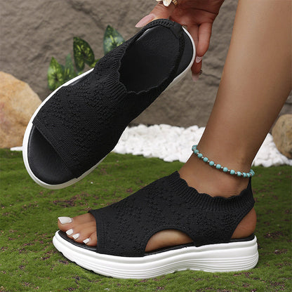 👡 Breathable knitted platform sandals for women – lightweight & comfortable