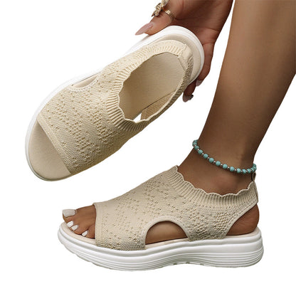 👡 Breathable knitted platform sandals for women – lightweight & comfortable